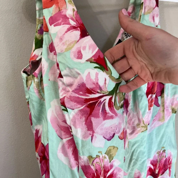 Chaps Womens Blue Pink A Line Dress 10 Floral V-Neck Sleeveless Tropical Easter - Picture 5 of 7